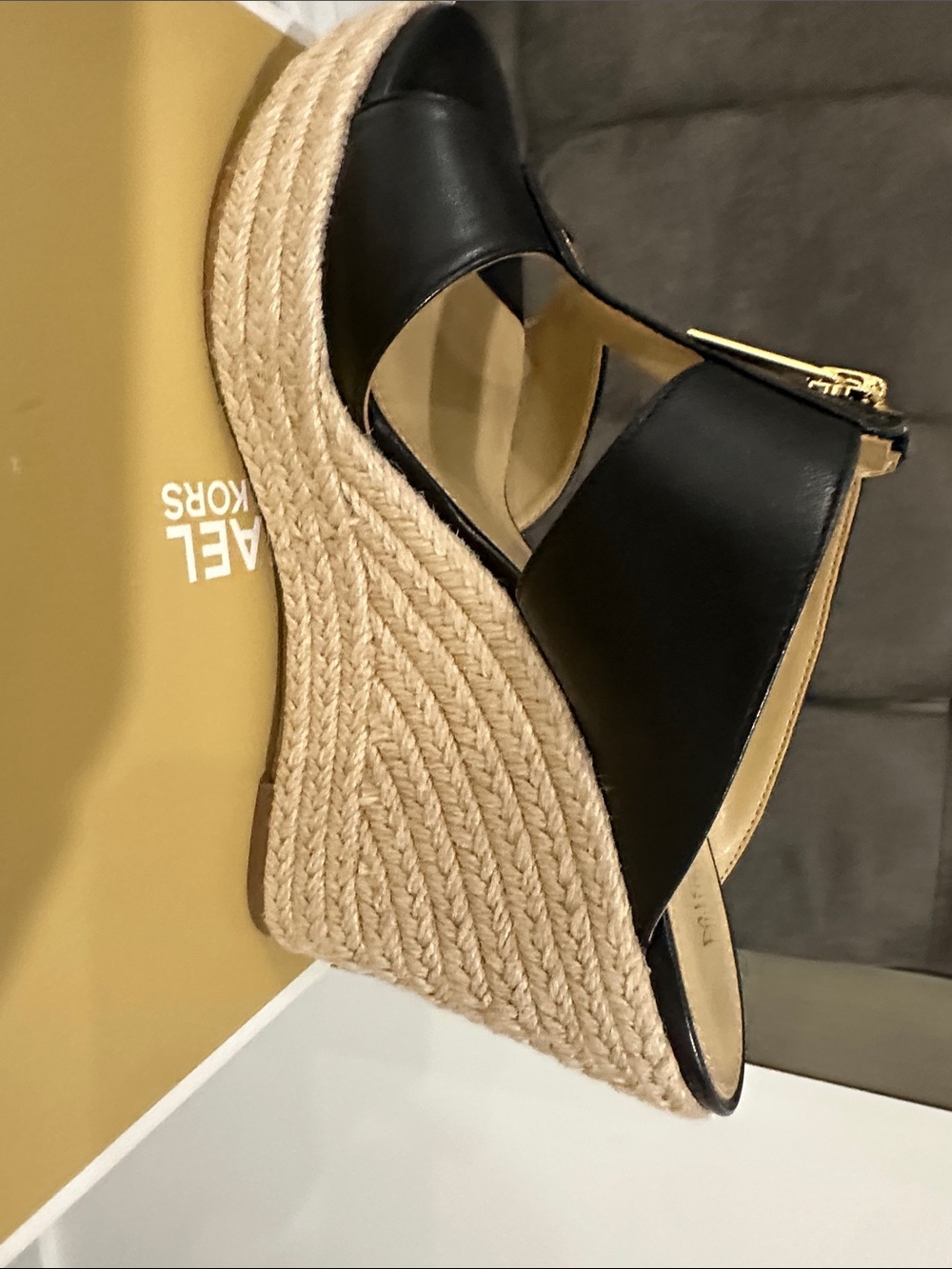 Michael Kors Black Platform Espadrille Sandal with Gold Zip Detail - Picture 3 of 3